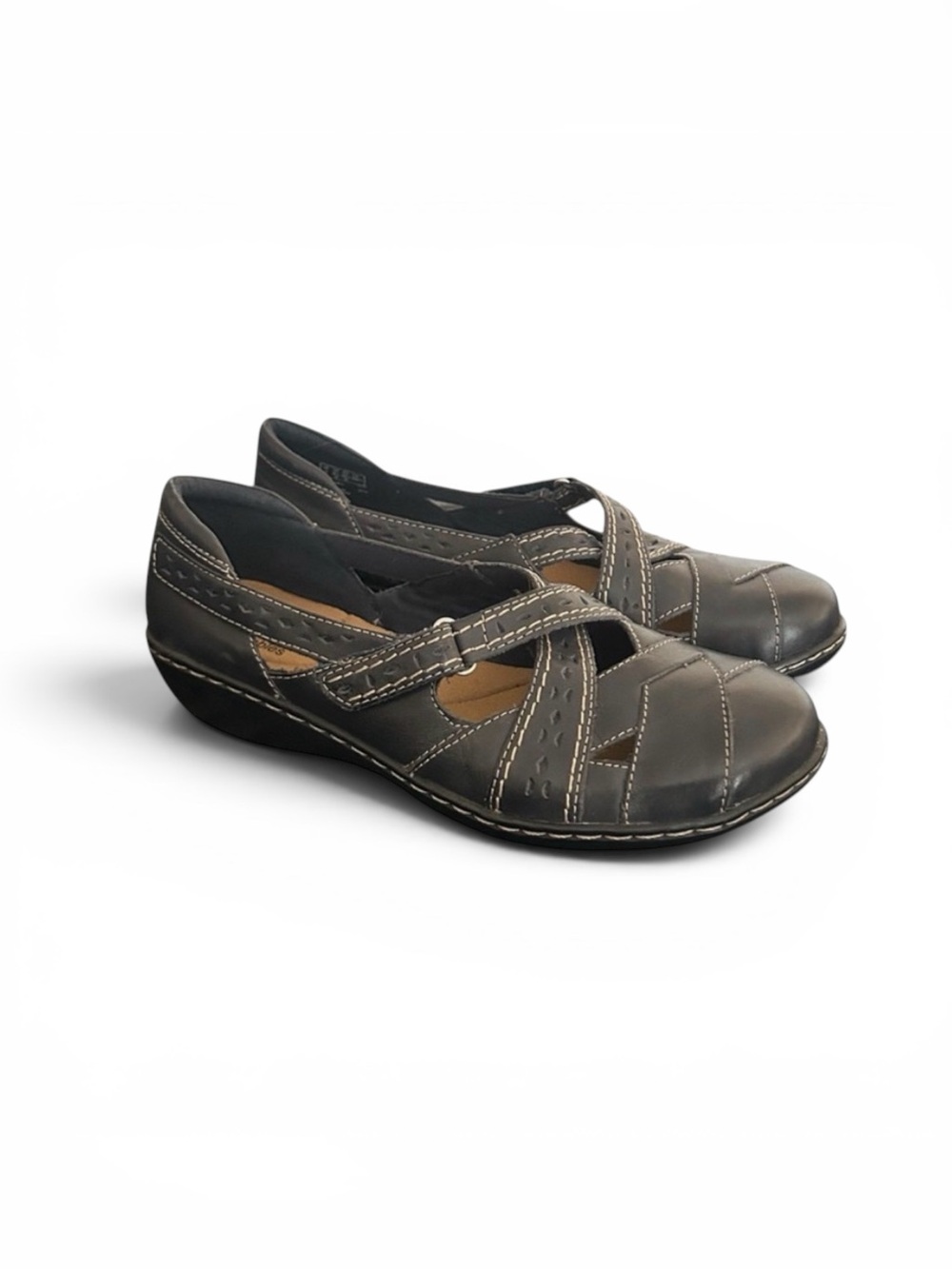 Clarks Bendables Women’s Navy Leather Mary Jane Ashland Spin Q Shoes 8.5 W EU 39
